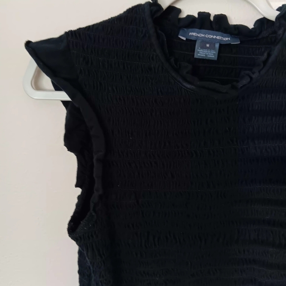 French Connection Black Smocked Ruffle-Edge Tank Top - Picture 8 of 9